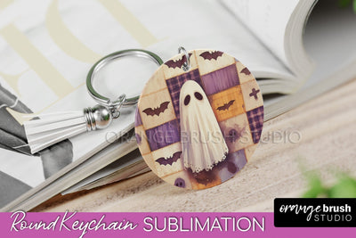 Patchwork Halloween Keychain - Ghost Keychain Sublimation Sublimation OrangeBrushStudio 