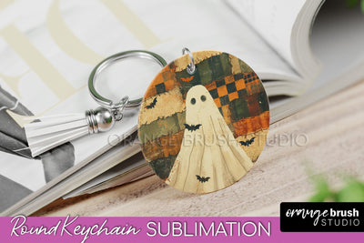 Patchwork Halloween Keychain - Ghost Keychain Sublimation Sublimation OrangeBrushStudio 