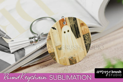 Patchwork Halloween Keychain - Ghost Keychain Sublimation Sublimation OrangeBrushStudio 