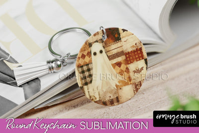 Patchwork Halloween Keychain - Ghost Keychain Sublimation Sublimation OrangeBrushStudio 
