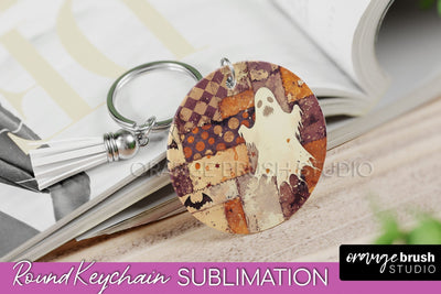 Patchwork Halloween Keychain - Ghost Keychain Sublimation Sublimation OrangeBrushStudio 