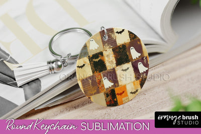 Patchwork Halloween Keychain - Ghost Keychain Sublimation Sublimation OrangeBrushStudio 