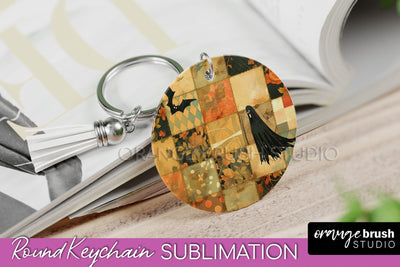 Patchwork Halloween Keychain - Ghost Keychain Sublimation Sublimation OrangeBrushStudio 