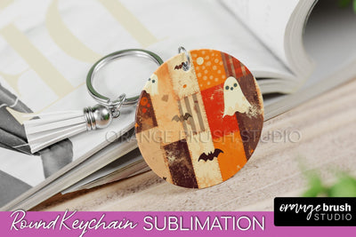Patchwork Halloween Keychain - Ghost Keychain Sublimation Sublimation OrangeBrushStudio 