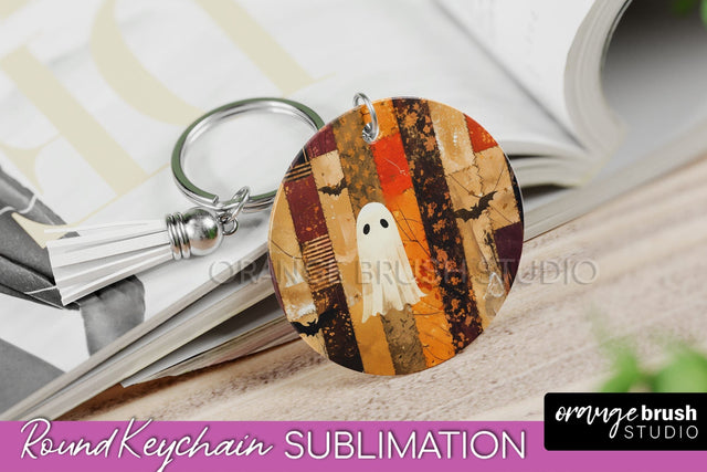 Patchwork Halloween Keychain - Ghost Keychain Sublimation Sublimation OrangeBrushStudio 
