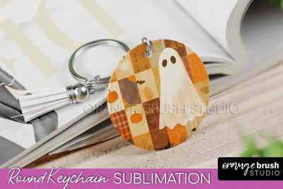 Patchwork Halloween Keychain - Ghost Keychain Sublimation Sublimation OrangeBrushStudio 