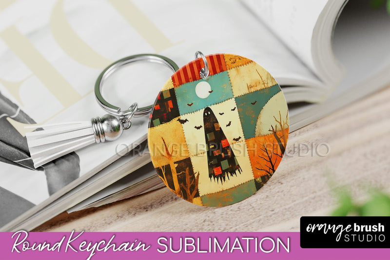 Patchwork Halloween Keychain - Ghost Keychain Sublimation Sublimation OrangeBrushStudio 