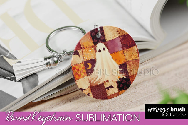Patchwork Halloween Keychain - Ghost Keychain Sublimation Sublimation OrangeBrushStudio 