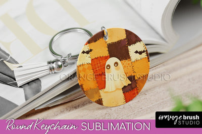 Patchwork Halloween Keychain - Ghost Keychain Sublimation Sublimation OrangeBrushStudio 