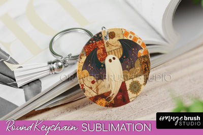 Patchwork Halloween Keychain - Ghost Keychain Sublimation Sublimation OrangeBrushStudio 