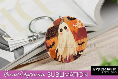 Patchwork Halloween Keychain - Ghost Keychain Sublimation Sublimation OrangeBrushStudio 