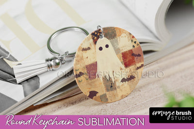 Patchwork Halloween Keychain - Ghost Keychain Sublimation Sublimation OrangeBrushStudio 
