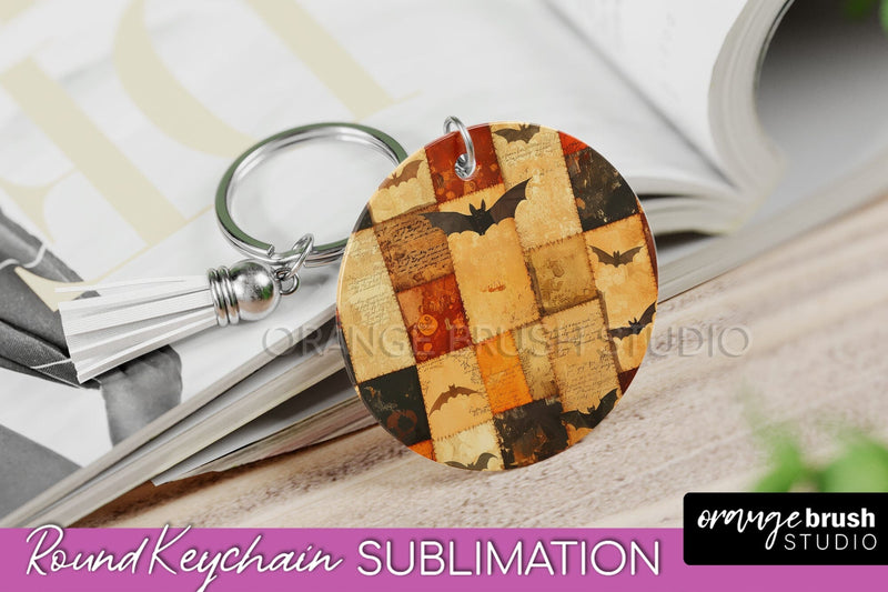 Patchwork Halloween Keychain - Ghost Keychain Sublimation Sublimation OrangeBrushStudio 