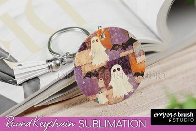 Patchwork Halloween Keychain - Ghost Keychain Sublimation Sublimation OrangeBrushStudio 