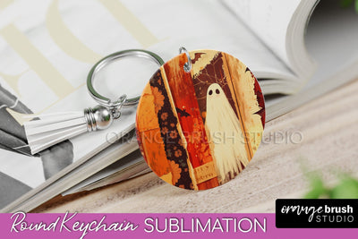 Patchwork Halloween Keychain - Ghost Keychain Sublimation Sublimation OrangeBrushStudio 