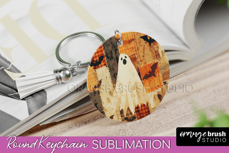 Patchwork Halloween Keychain - Ghost Keychain Sublimation Sublimation OrangeBrushStudio 
