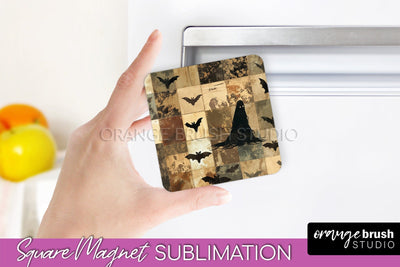 Patchwork Halloween Magnet Sublimation - Ghost Magnet PNG Sublimation OrangeBrushStudio 