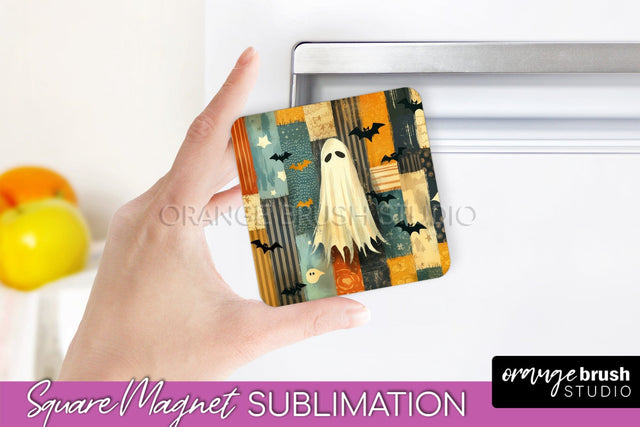 Patchwork Halloween Magnet Sublimation - Ghost Magnet PNG Sublimation OrangeBrushStudio 