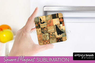 Patchwork Halloween Magnet Sublimation - Ghost Magnet PNG Sublimation OrangeBrushStudio 