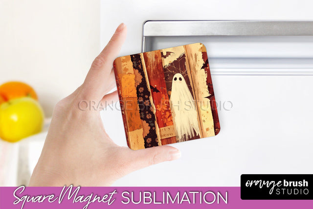 Patchwork Halloween Magnet Sublimation - Ghost Magnet PNG Sublimation OrangeBrushStudio 