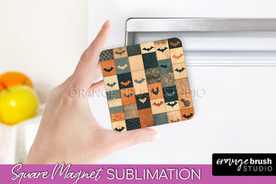 Patchwork Halloween Magnet Sublimation - Ghost Magnet PNG Sublimation OrangeBrushStudio 