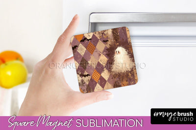 Patchwork Halloween Magnet Sublimation - Ghost Magnet PNG Sublimation OrangeBrushStudio 