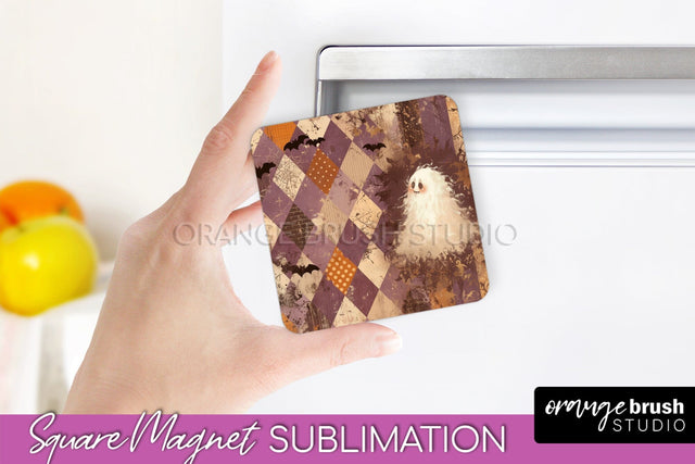 Patchwork Halloween Magnet Sublimation - Ghost Magnet PNG Sublimation OrangeBrushStudio 