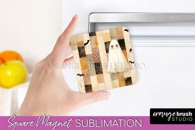 Patchwork Halloween Magnet Sublimation - Ghost Magnet PNG Sublimation OrangeBrushStudio 