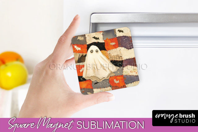 Patchwork Halloween Magnet Sublimation - Ghost Magnet PNG Sublimation OrangeBrushStudio 
