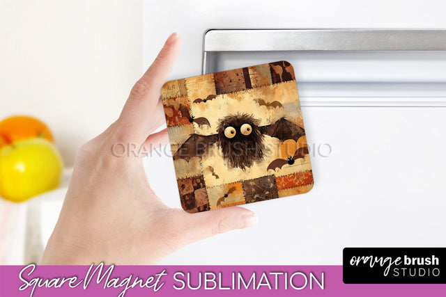 Patchwork Halloween Magnet Sublimation - Ghost Magnet PNG Sublimation OrangeBrushStudio 