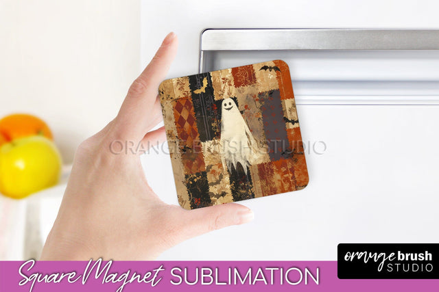 Patchwork Halloween Magnet Sublimation - Ghost Magnet PNG Sublimation OrangeBrushStudio 