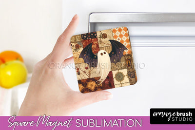 Patchwork Halloween Magnet Sublimation - Ghost Magnet PNG Sublimation OrangeBrushStudio 