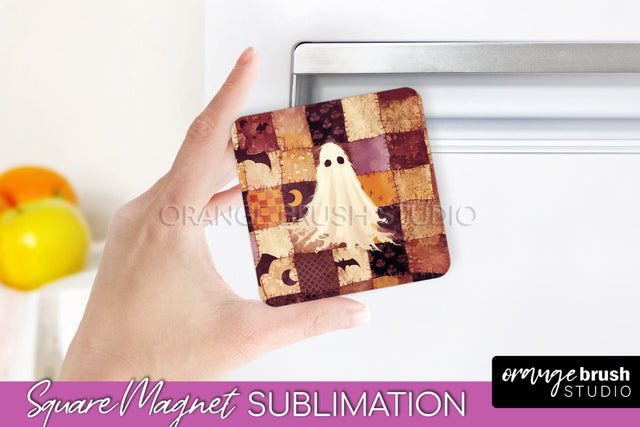 Patchwork Halloween Magnet Sublimation - Ghost Magnet PNG Sublimation OrangeBrushStudio 