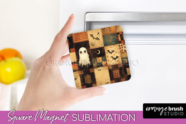 Patchwork Halloween Magnet Sublimation - Ghost Magnet PNG Sublimation OrangeBrushStudio 