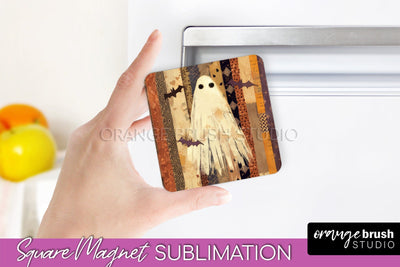 Patchwork Halloween Magnet Sublimation - Ghost Magnet PNG Sublimation OrangeBrushStudio 