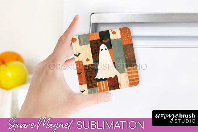 Patchwork Halloween Magnet Sublimation - Ghost Magnet PNG Sublimation OrangeBrushStudio 