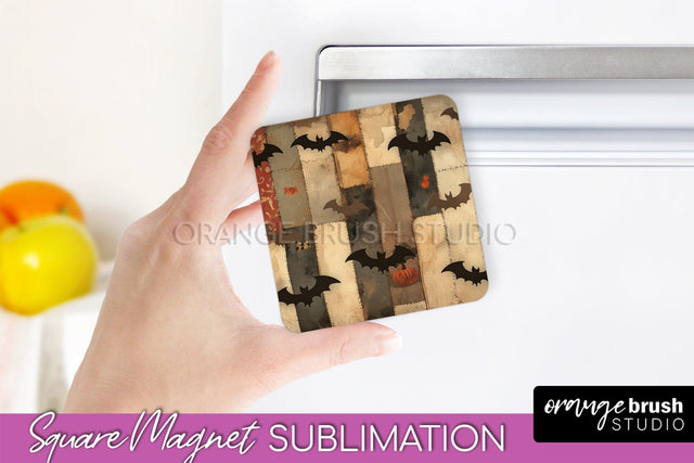 Patchwork Halloween Magnet Sublimation - Ghost Magnet PNG Sublimation OrangeBrushStudio 