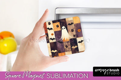 Patchwork Halloween Magnet Sublimation - Ghost Magnet PNG Sublimation OrangeBrushStudio 