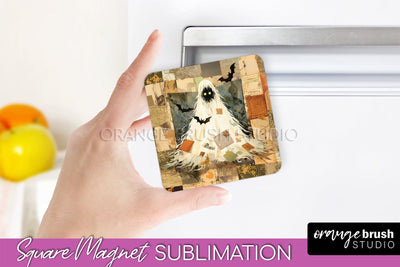 Patchwork Halloween Magnet Sublimation - Ghost Magnet PNG Sublimation OrangeBrushStudio 