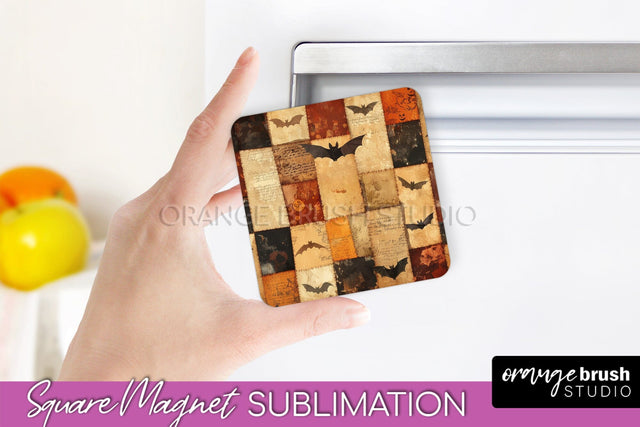 Patchwork Halloween Magnet Sublimation - Ghost Magnet PNG Sublimation OrangeBrushStudio 