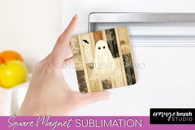 Patchwork Halloween Magnet Sublimation - Ghost Magnet PNG Sublimation OrangeBrushStudio 