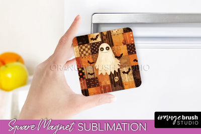 Patchwork Halloween Magnet Sublimation - Ghost Magnet PNG Sublimation OrangeBrushStudio 