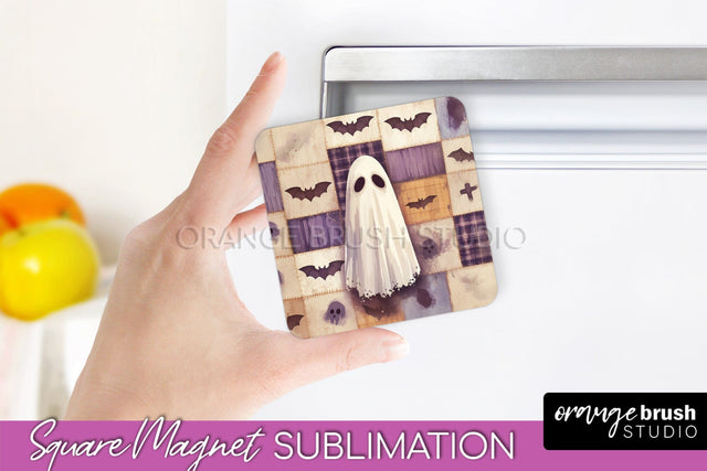 Patchwork Halloween Magnet Sublimation - Ghost Magnet PNG Sublimation OrangeBrushStudio 