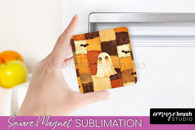 Patchwork Halloween Magnet Sublimation - Ghost Magnet PNG Sublimation OrangeBrushStudio 