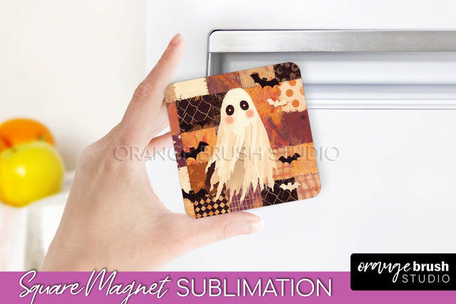 Patchwork Halloween Magnet Sublimation - Ghost Magnet PNG Sublimation OrangeBrushStudio 