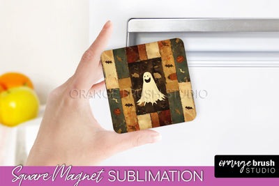 Patchwork Halloween Magnet Sublimation - Ghost Magnet PNG Sublimation OrangeBrushStudio 
