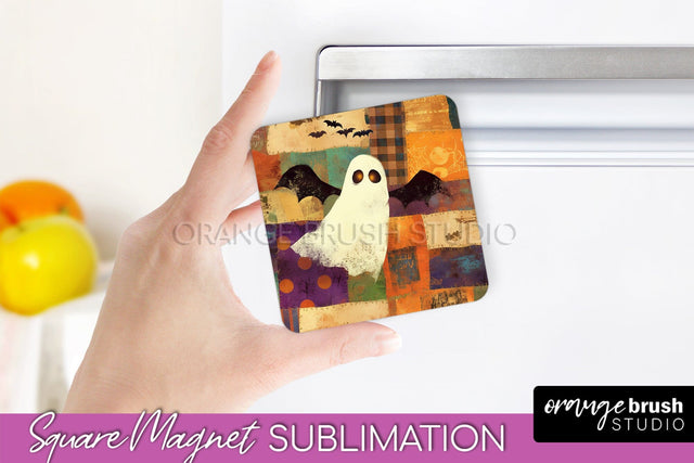 Patchwork Halloween Magnet Sublimation - Ghost Magnet PNG Sublimation OrangeBrushStudio 