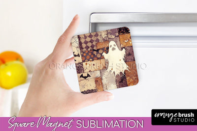 Patchwork Halloween Magnet Sublimation - Ghost Magnet PNG Sublimation OrangeBrushStudio 