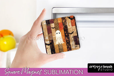 Patchwork Halloween Magnet Sublimation - Ghost Magnet PNG Sublimation OrangeBrushStudio 