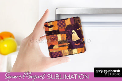 Patchwork Halloween Magnet Sublimation - Ghost Magnet PNG Sublimation OrangeBrushStudio 